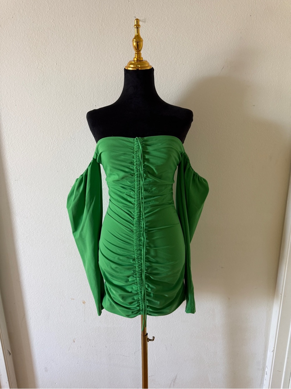 Strapless Ruched Green Mini Dress